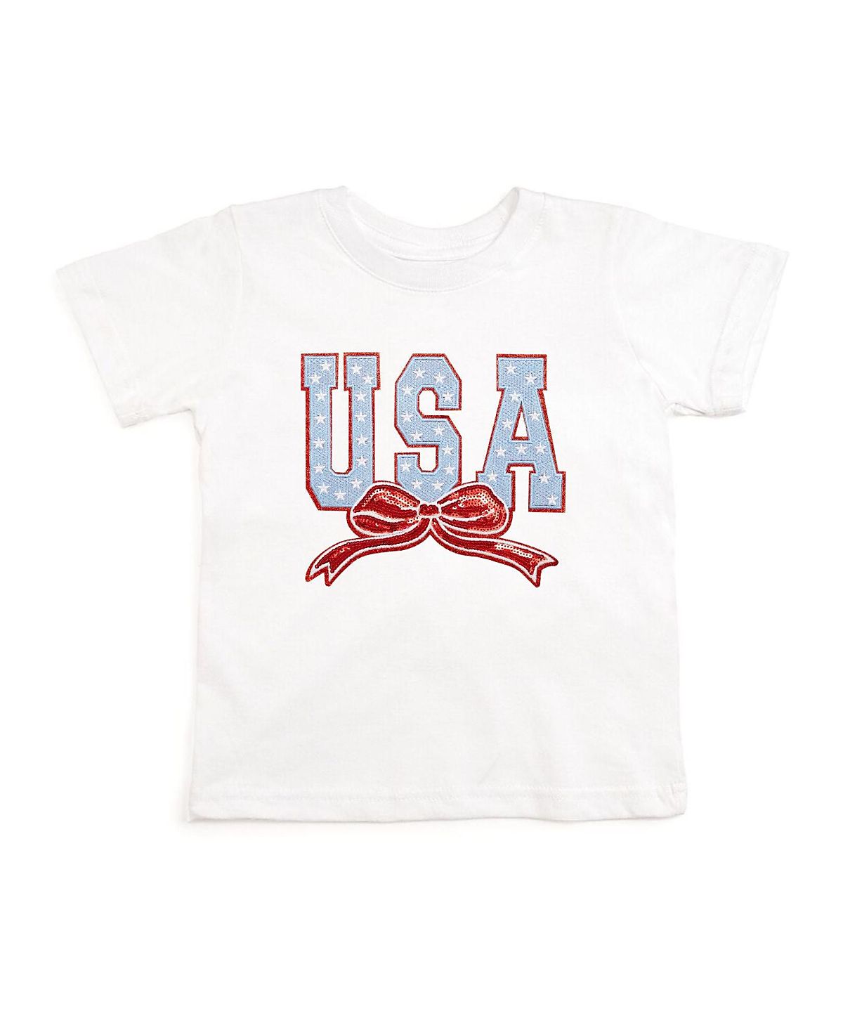 Sweet Wink Girls' Usa Stars & Bow Patch Short Sleeve T-Shirt - Big Kid