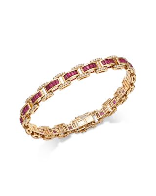 Ruby & Diamond Chain Link Bracelet in 14K Yellow Gold