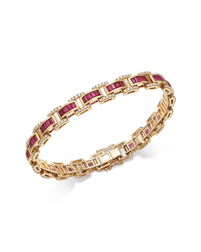 Bloomingdale's Fine Collection Ruby & Diamond Chain Link Bracelet in 14K Yellow Gold