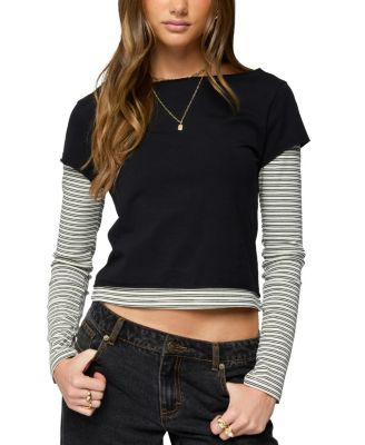 Layered Stripey Long Sleeve T Shirt