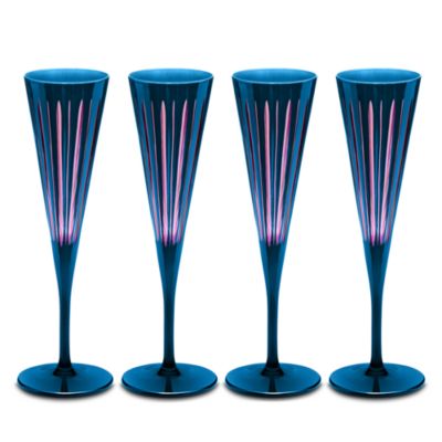 Prism Champagne Flutes, Blue, Set of 4
