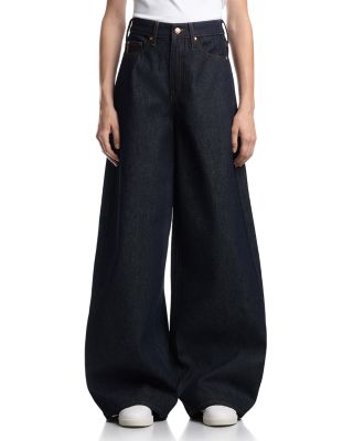 High Rise Wide Balloon Leg Pants in Dark Blue Denim