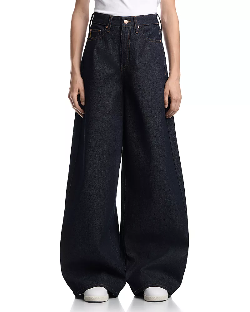 Emporio Armani High Rise Wide Balloon Leg Pants in Dark Blue Denim