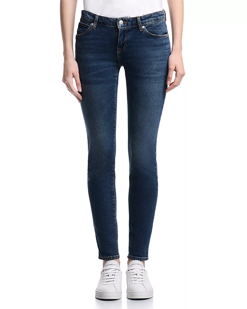 Emporio Armani Low Rise Skinny Jeans in Dark Blue Denim