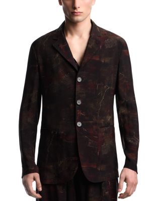 Cupro Single Breasted Jacket with Printed Twill Motif