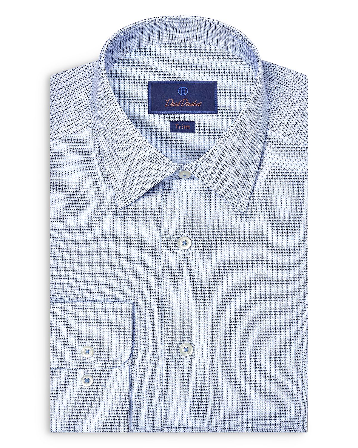 David Donahue Trim Fit Stretch Twill Micro Check Dress Shirt
