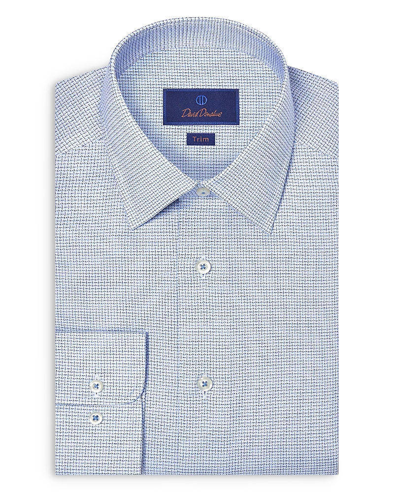 David Donahue Trim Fit Stretch Twill Micro Check Dress Shirt