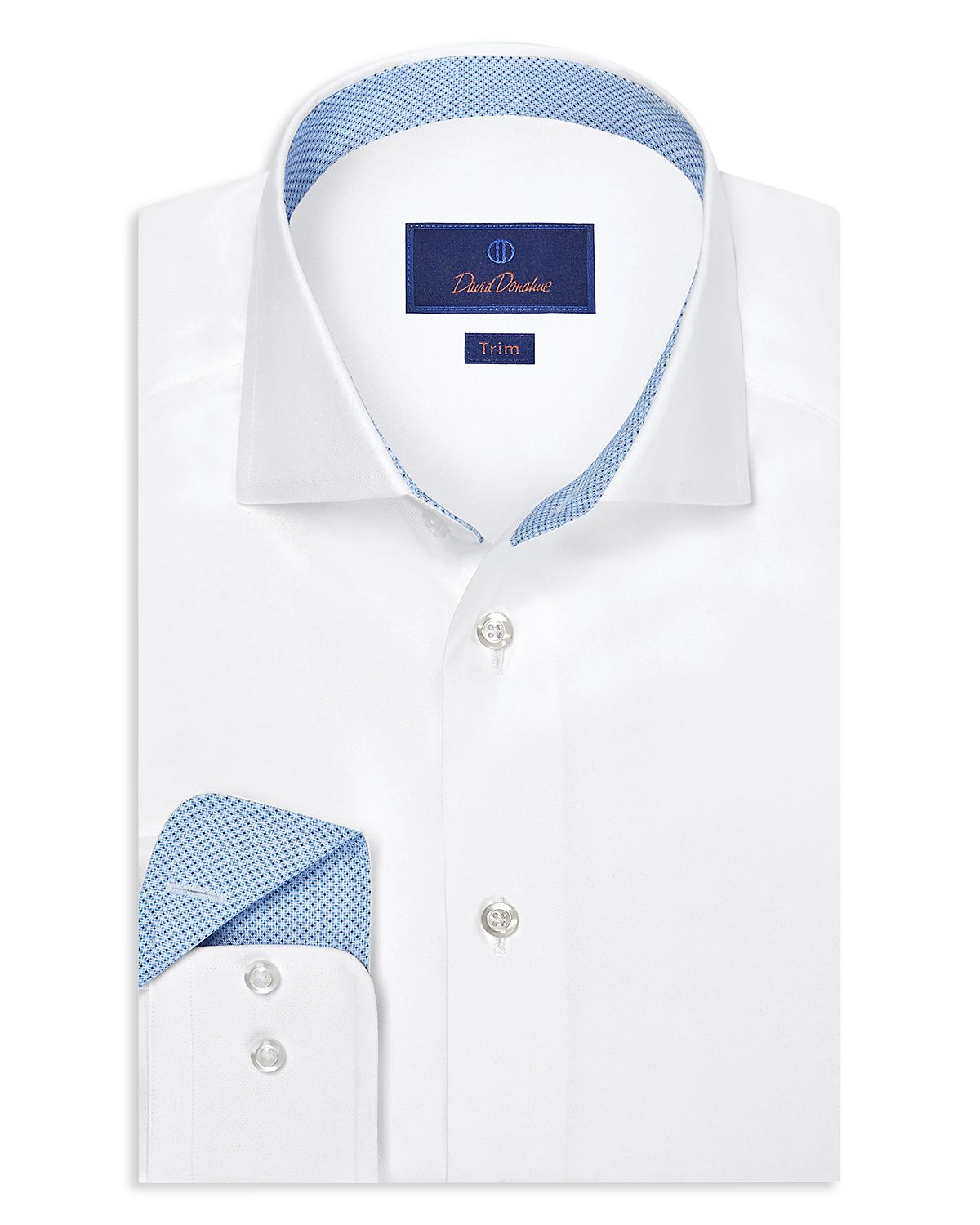 David Donahue Trim Fit Twill Solid Dress Shirt