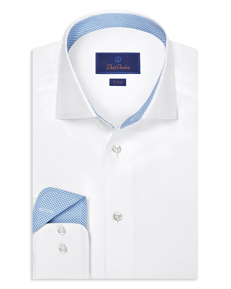 David Donahue Trim Fit Twill Solid Dress Shirt