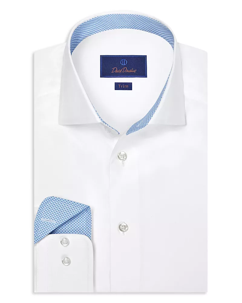 David Donahue Trim Fit Twill Solid Dress Shirt