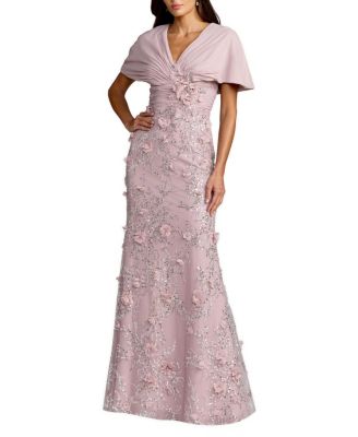  Chiffon Faux Wrap Dress Beaded Skirt Column Gown