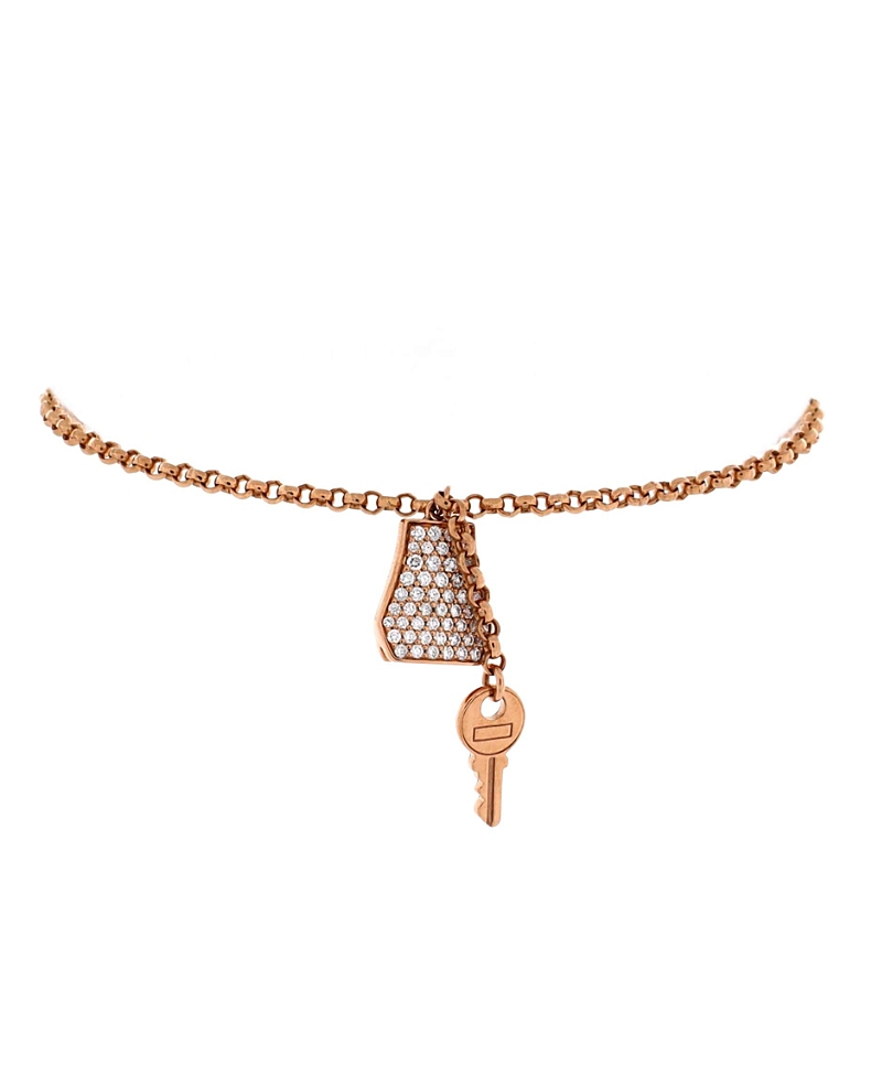 Pre-Owned HERMES Small Kelly Clochette Chain Bracelet 18K Rose Gold with Pave Diamonds