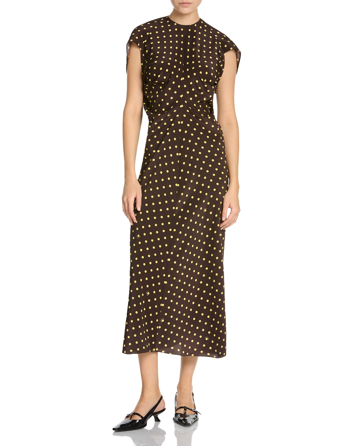 Marni Polka Dot Midi Dress in Sadelle Brown