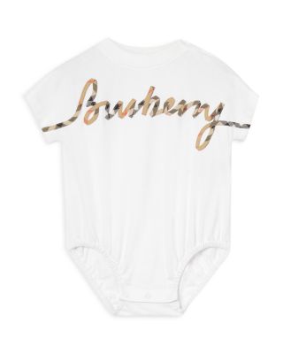 Unisex Check Cursive Logo Cotton Bodysuit - Baby