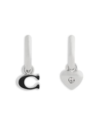 Signature C Heart Mismatch Charm Hoop Earrings