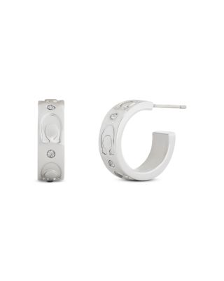 Signature C Pav&eacute; Huggie Hoop Earrings