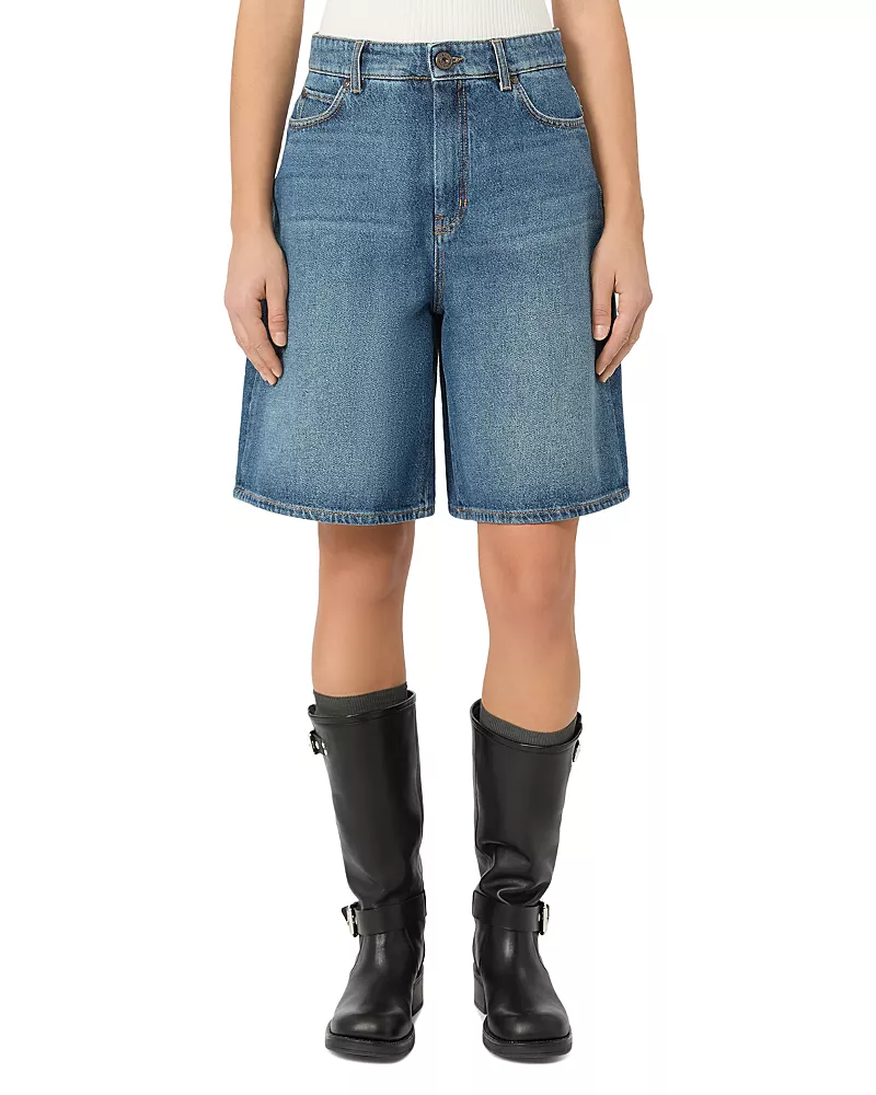 Weekend Max Mara Wkddonnola Cotton Denim Bermuda Shorts in Navy