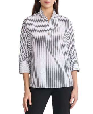  Pinstripe Dolman Sleeve Cotton Blouse