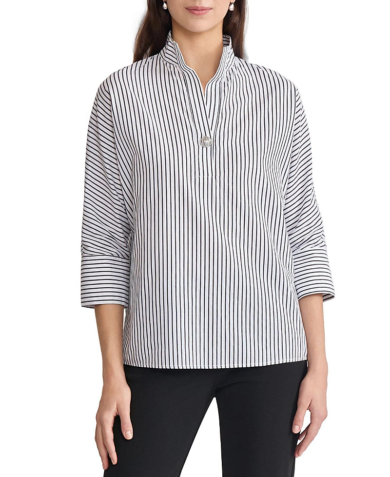 Ming Wang Pinstripe Dolman Sleeve Cotton Blouse
