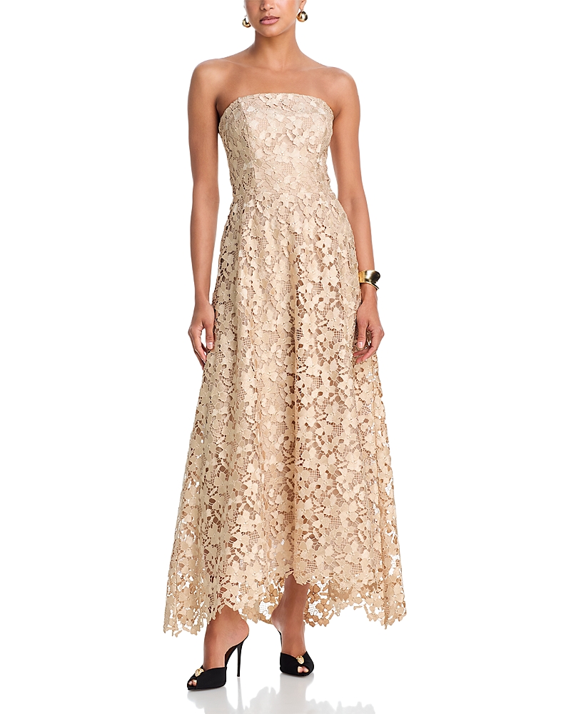 Aqua Strapless Floral Lace Gown - Exclusive