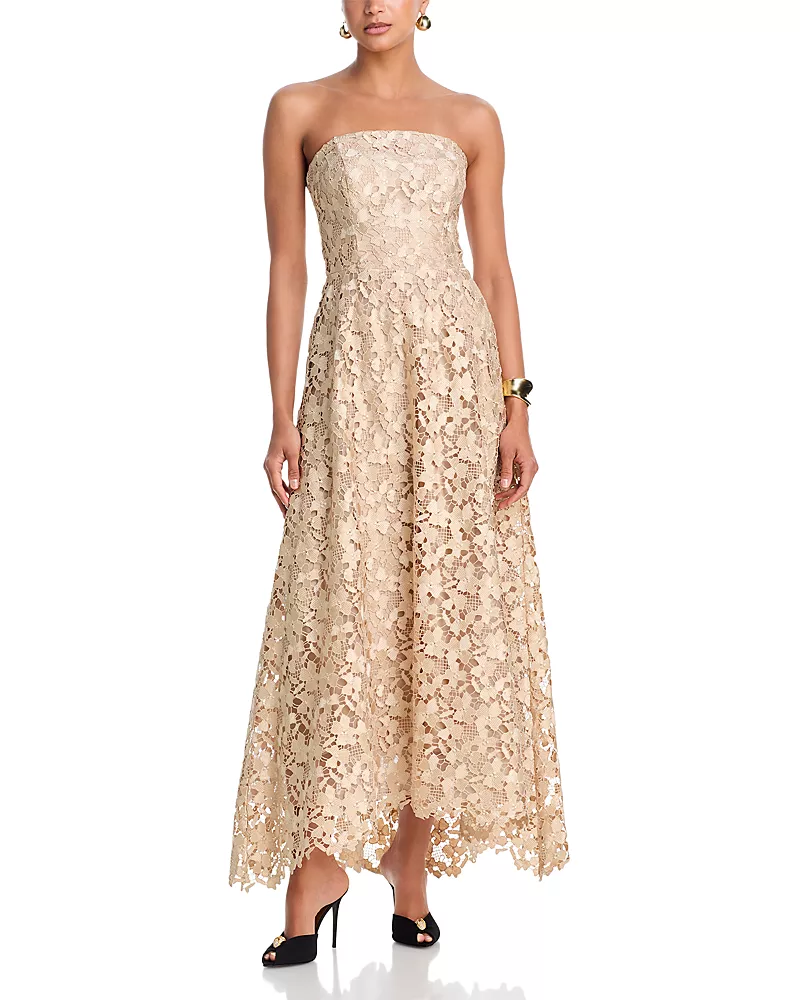 Aqua Strapless Floral Lace Gown - Exclusive