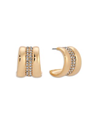 Pav&eacute; Cubic Zirconia Hoop Earrings, 0.8" diameter