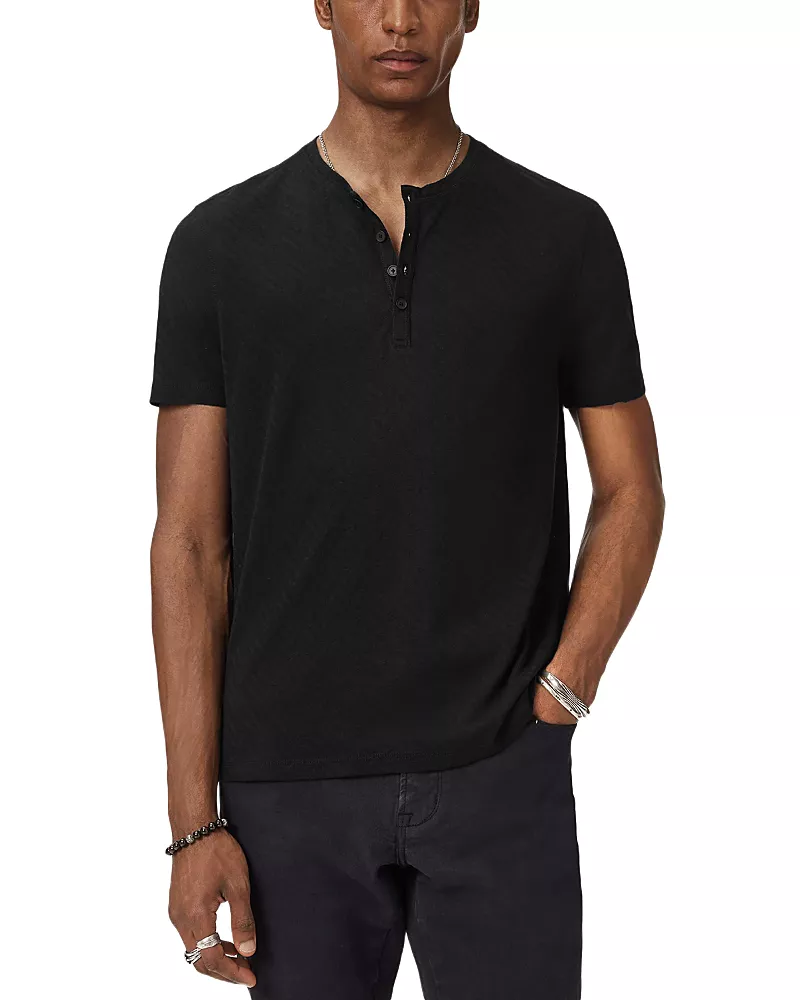 John Varvatos Elm Short Sleeve Textured Coverstitch Henley