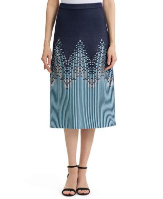  Flared Linear Ombre Soft Knit Midi Skirt