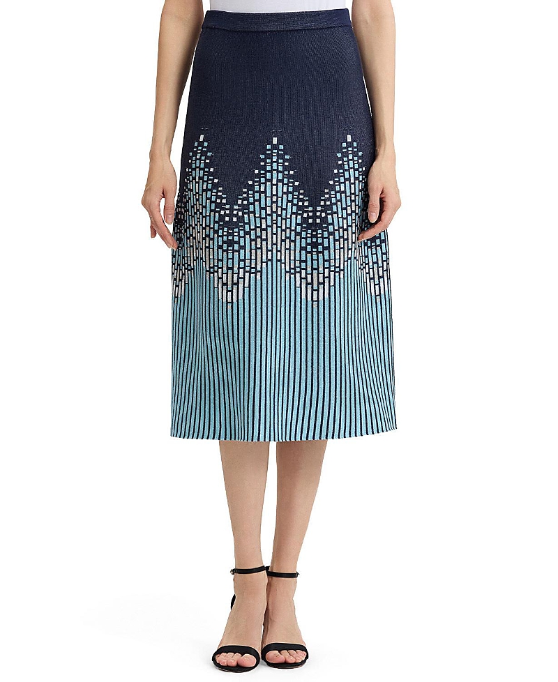 Ming Wang Flared Linear Ombre Soft Knit Midi Skirt