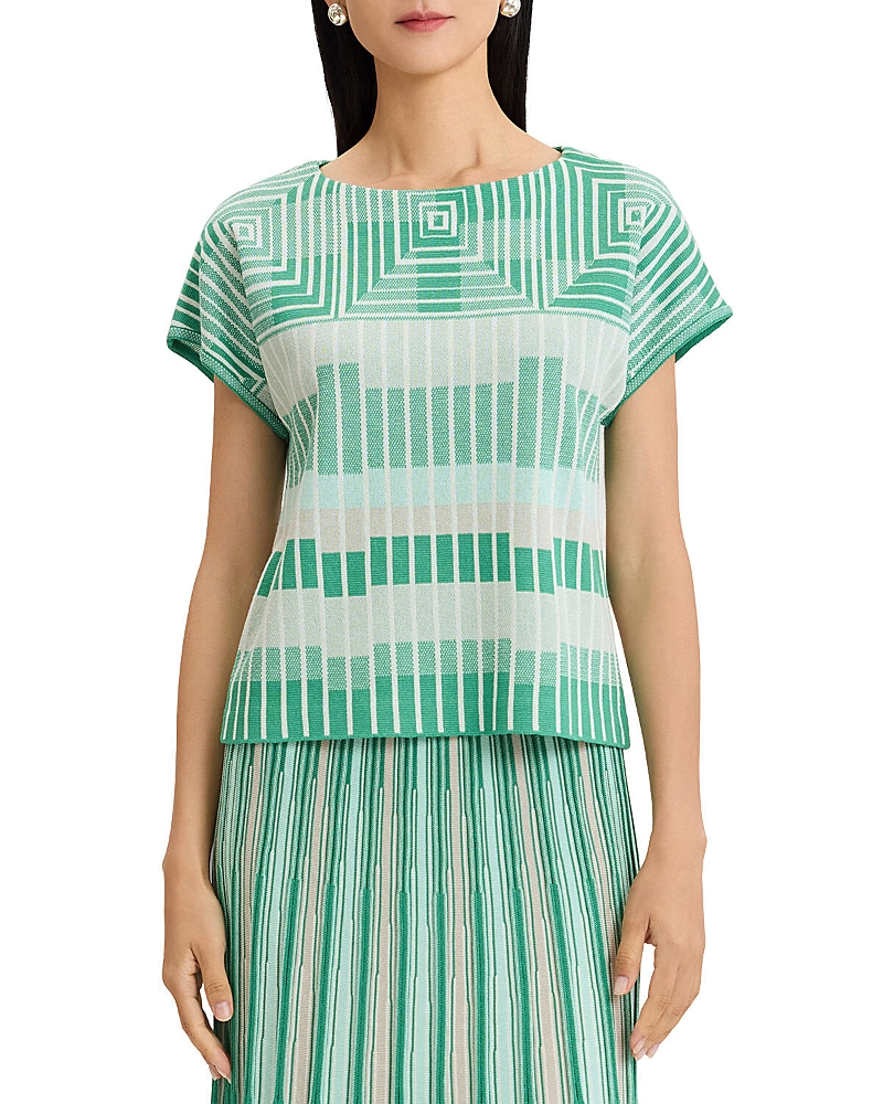 Ming Wang Geometric Jacquard Soft Knit Top