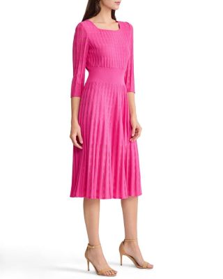 Linear Pointelle Tonal Knit Fit and Flare Midi Dress