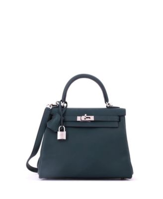 Kelly 25 Handbag Green Swift with Palladium Hardware