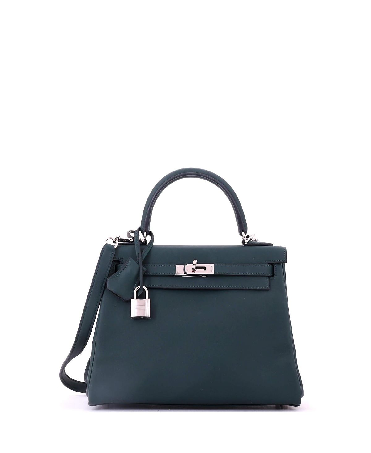 Pre-Owned Hermes Kelly 25 Handbag Green Swift with Palladium Hardware