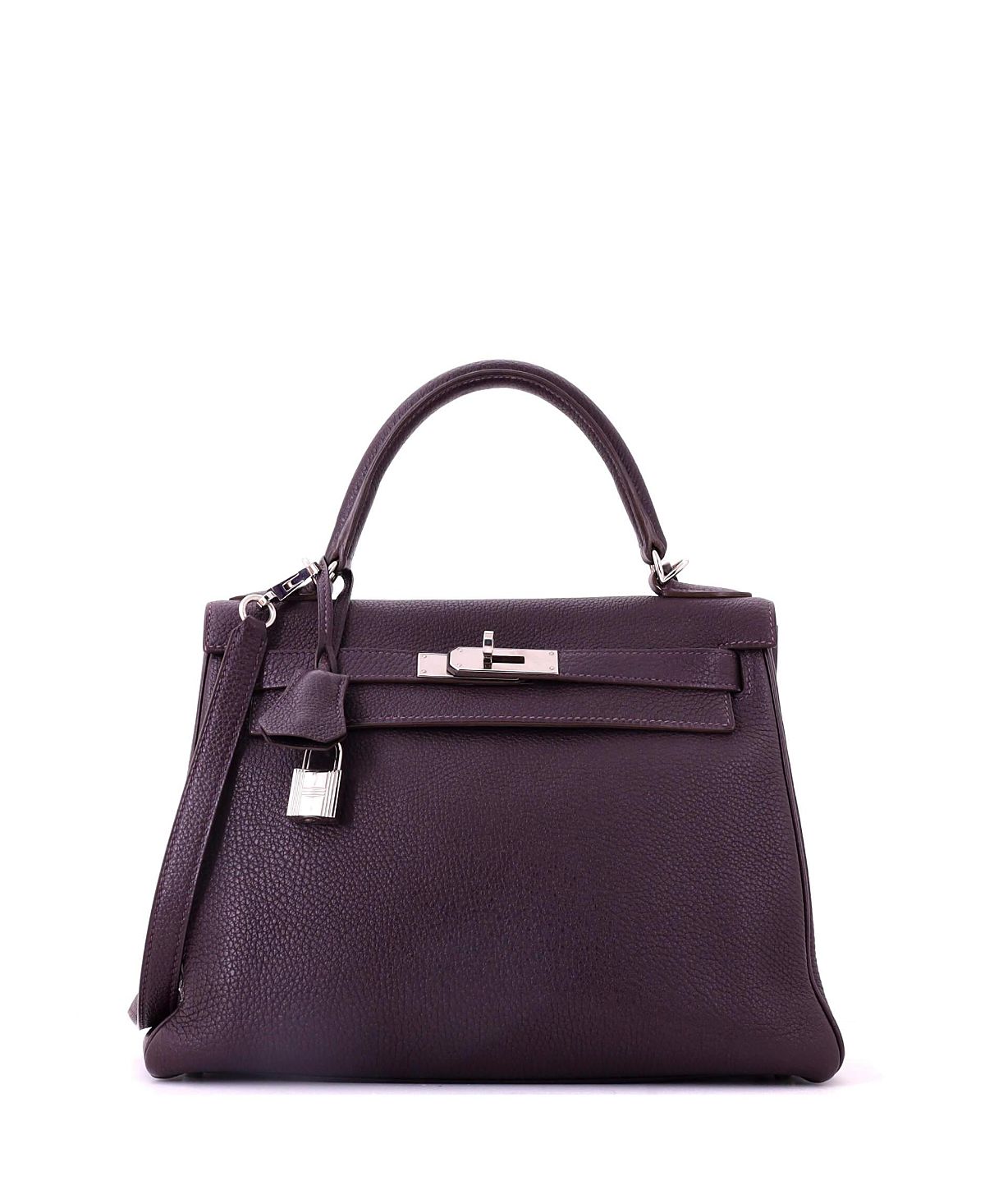 Pre-Owned Hermes Kelly 28 Handbag Purple Togo with Palladium Hardware