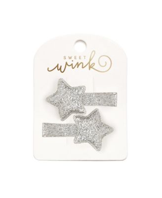 Girls' Silver Glitter Star Clip Set - Little and Big Kid