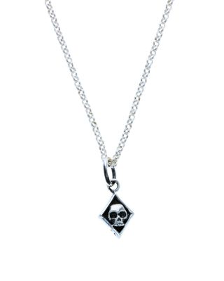 Sterling Silver High Roller Club Micro Skull Diamond Suit Pendant Necklace, 18"