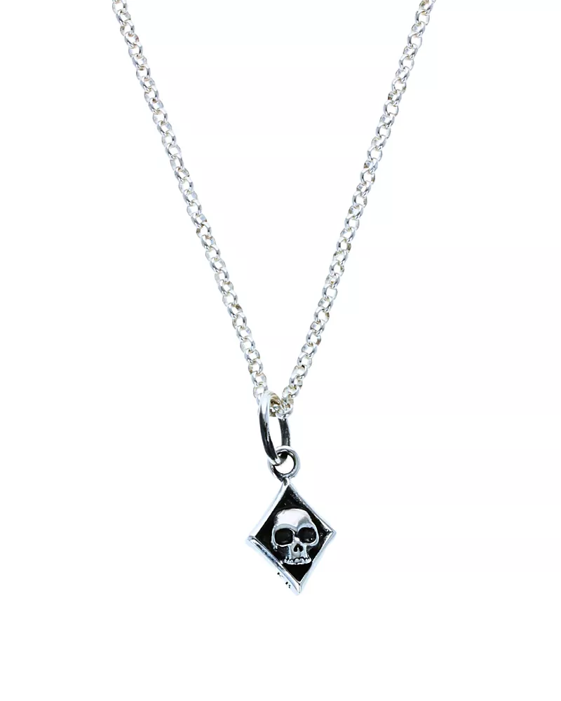 King Baby Studio Sterling Silver High Roller Club Micro Skull Diamond Suit Pendant Necklace, 18
