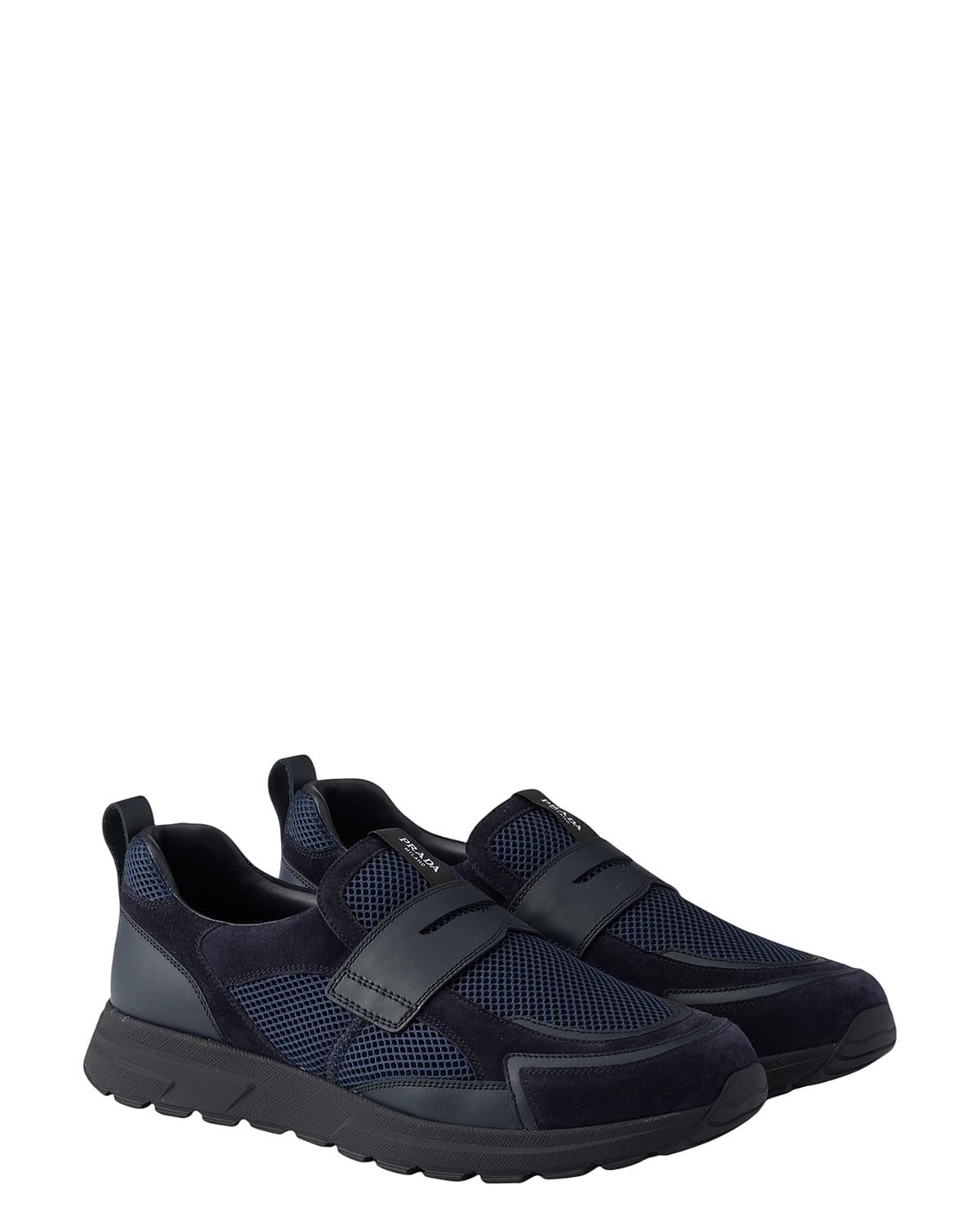 Prada Men's Prax Mesh Fabric And Leather Loafers