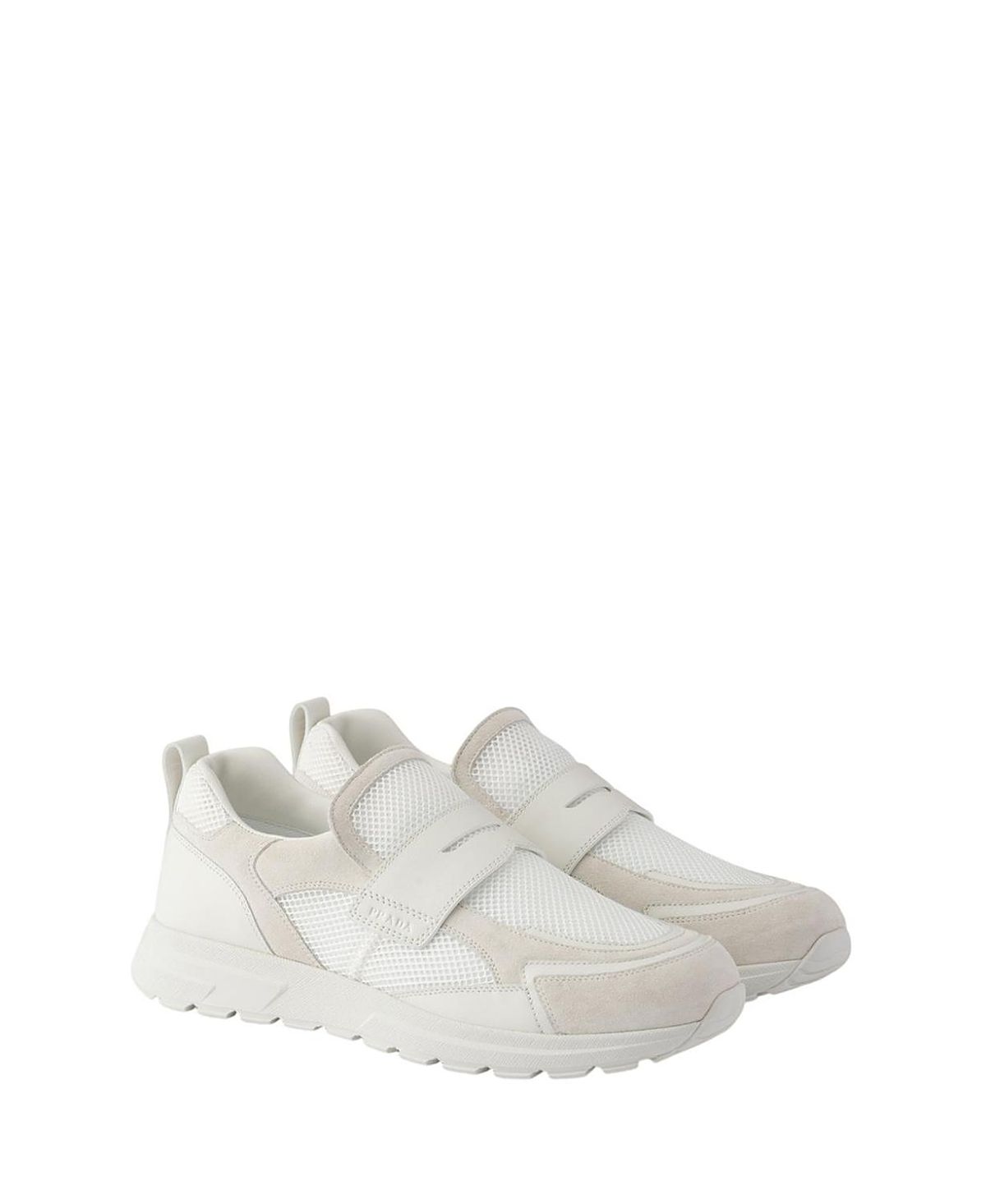 Prada Men's Prax Mesh Fabric And Leather Loafers