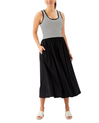 Sleeveless Stripe Bodice Mixed Media Midi Dress