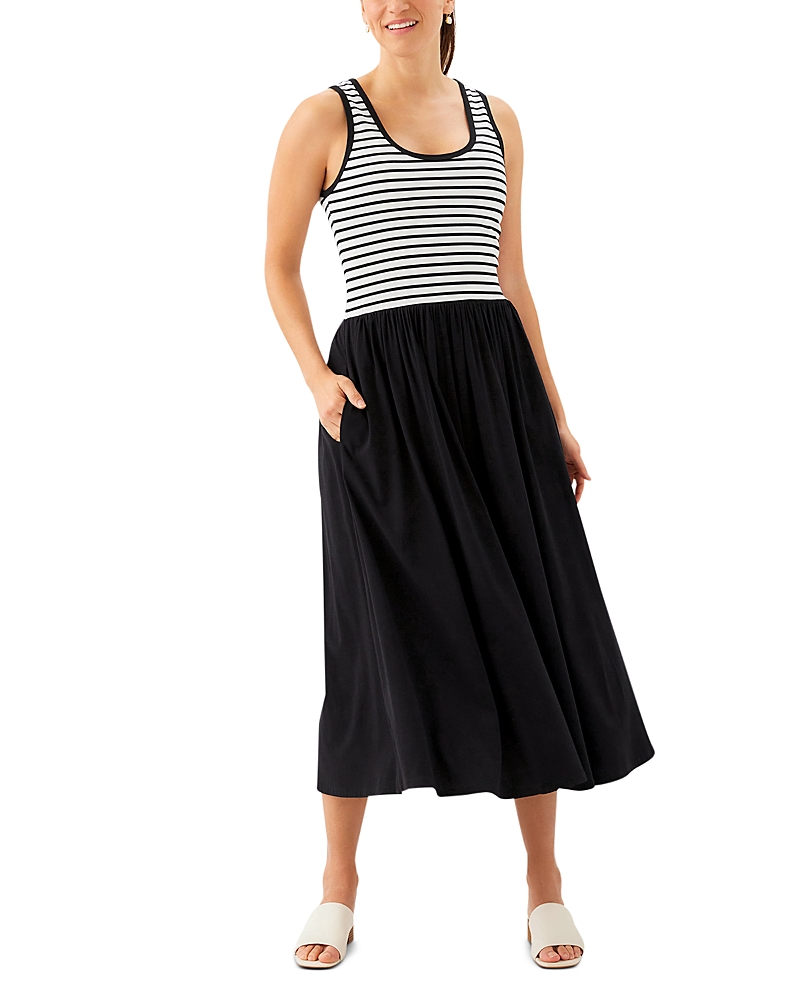 Karen Kane Sleeveless Stripe Bodice Mixed Media Midi Dress