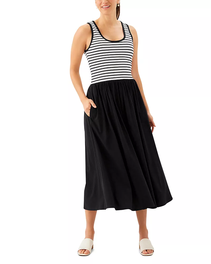 Karen Kane Sleeveless Stripe Bodice Mixed Media Midi Dress