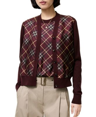  Check Panel Wool Silk Cardigan