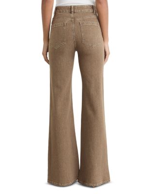Petites Cali Mid Rise Flare Leg Jeans in Light Brown - thumbnail 3