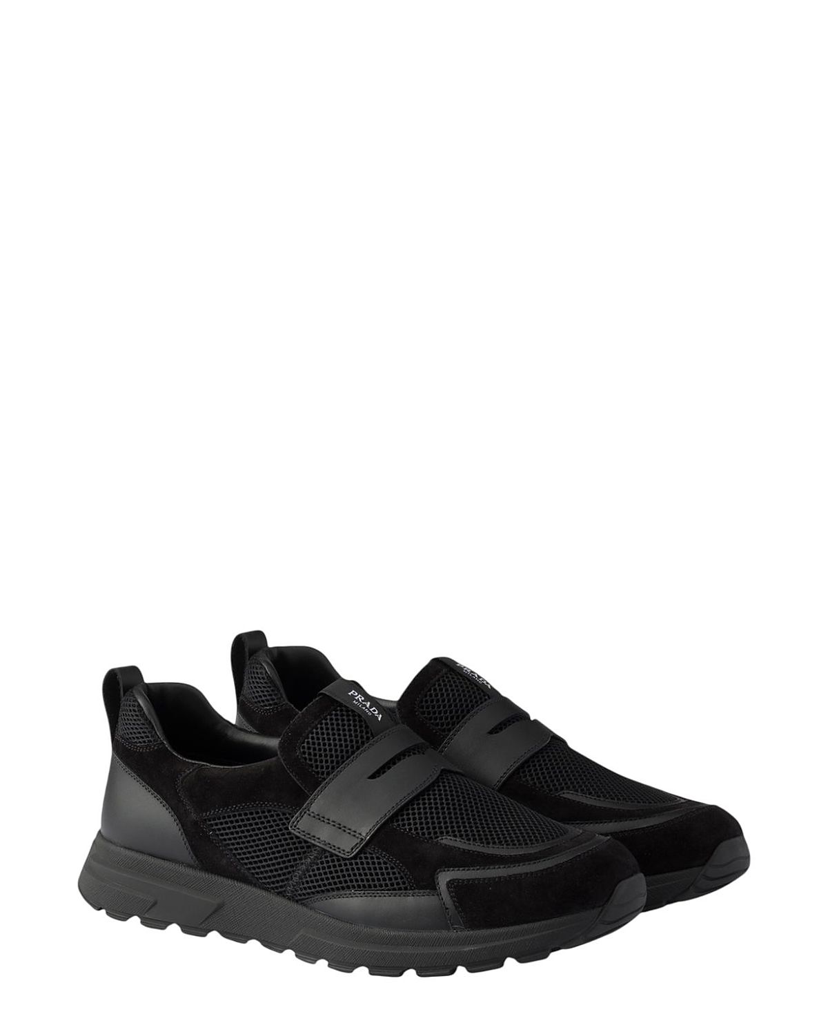 Prada Men's Prax Mesh Fabric And Leather Loafers