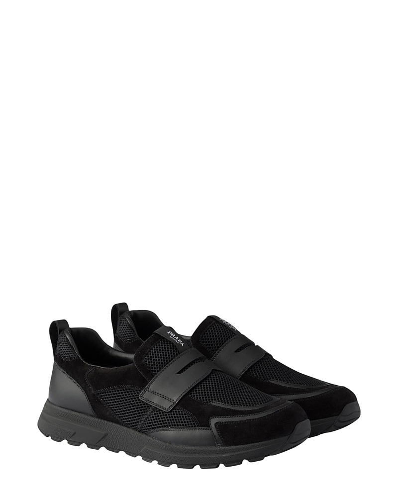 Prada Men's Prax Mesh Fabric And Leather Loafers