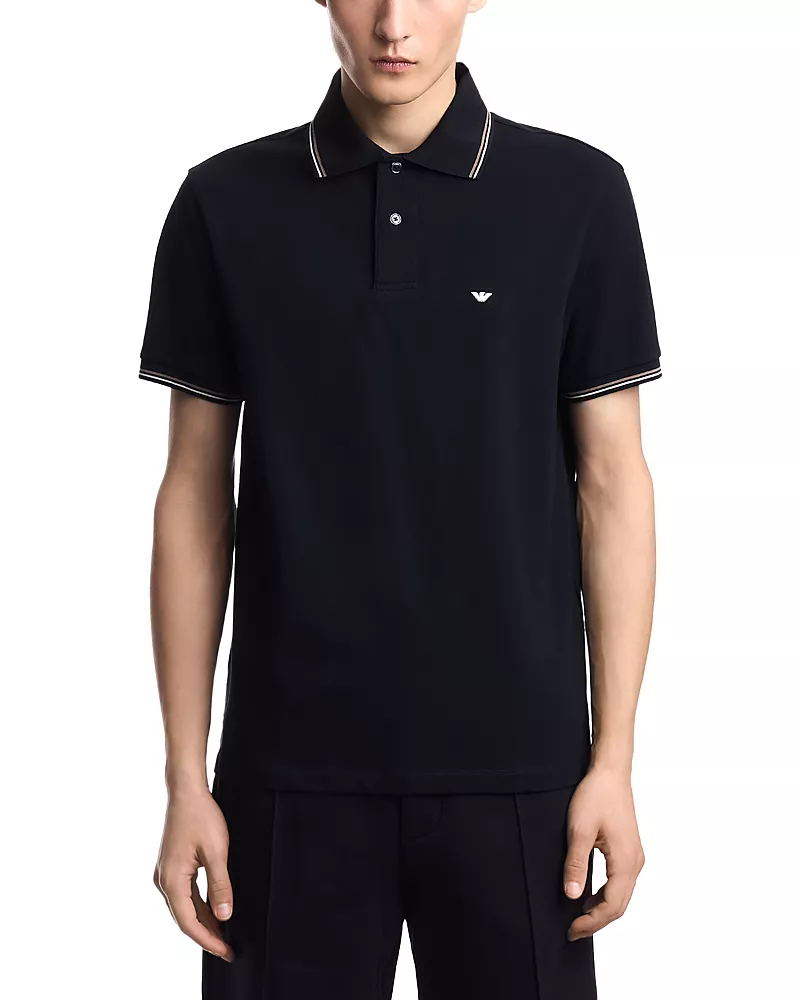 Emporio Armani Essential Stretch Cotton Polo with Stripe on Collar