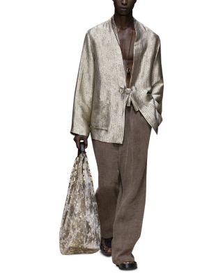 Fluid Shiny Jacquard Tie Front Jacket