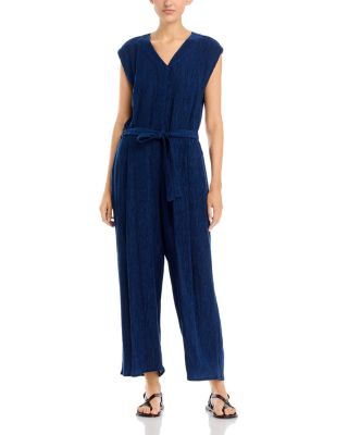 Pliss&eacute; V Neck Wide Ankle Jumpsuit