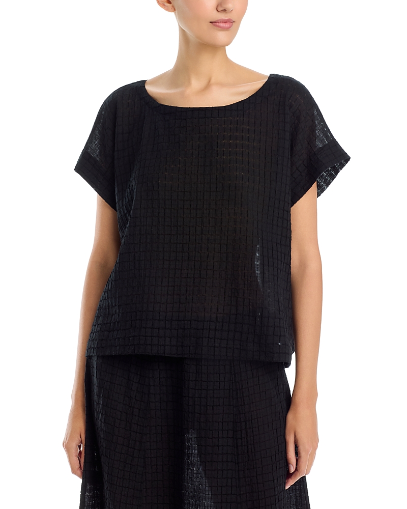 Eileen Fisher Cotton Voilie Box Ballect Neck Top